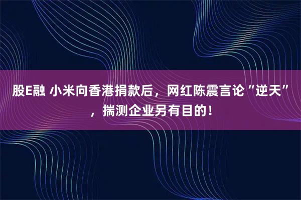 股E融 小米向香港捐款后，网红陈震言论“逆天”，揣测企业另有目的！